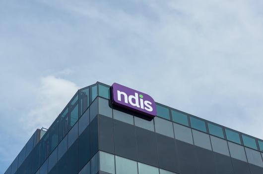 Stock picture of a building parapet with the NDIS logo