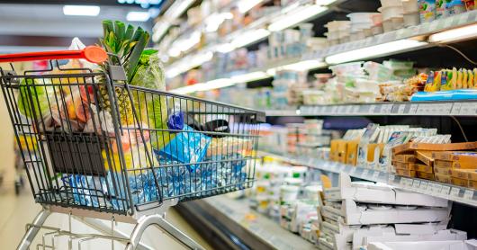 A shopping trolley in a grocery store