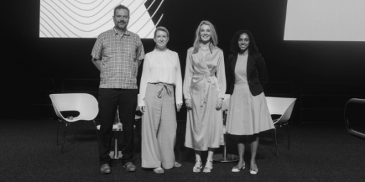 Photo of panellists Peter Siminski, Amy Persson, Anna Funder, and Ramona Vijeyarasa