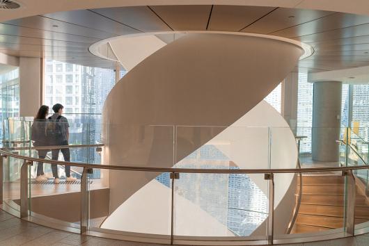 Female and male student at UTS Central spiral staircase. Picture by Kwa Nguyen