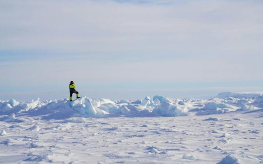 A lone figure in the middle distance in a polar landscape. Picture: Rebecca Duncan