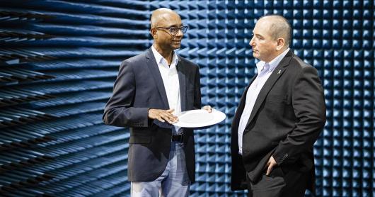 UTS Distinguished Professor Karu Eselle and Benelec General Manager David Benchoam.