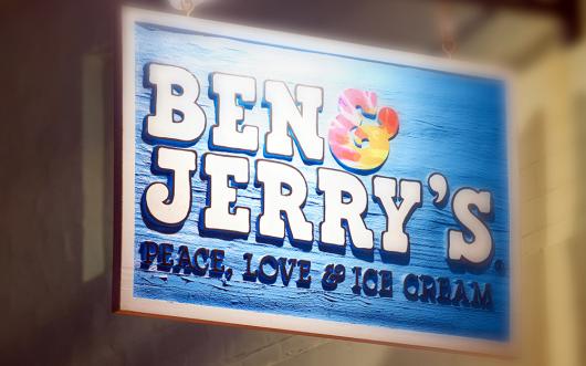 Stock picture of a Ben and Jerry's store sign and company motto. Picture: Adobe Stock