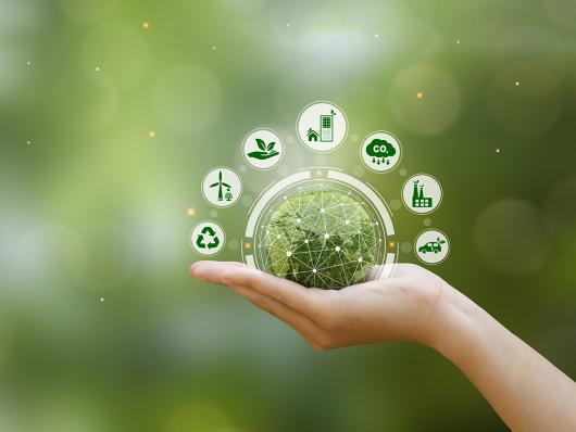 Hand holding green earth with clean energy icon standing on eco friendly icon.  Picture: Antony Weerut/Adobe Stock