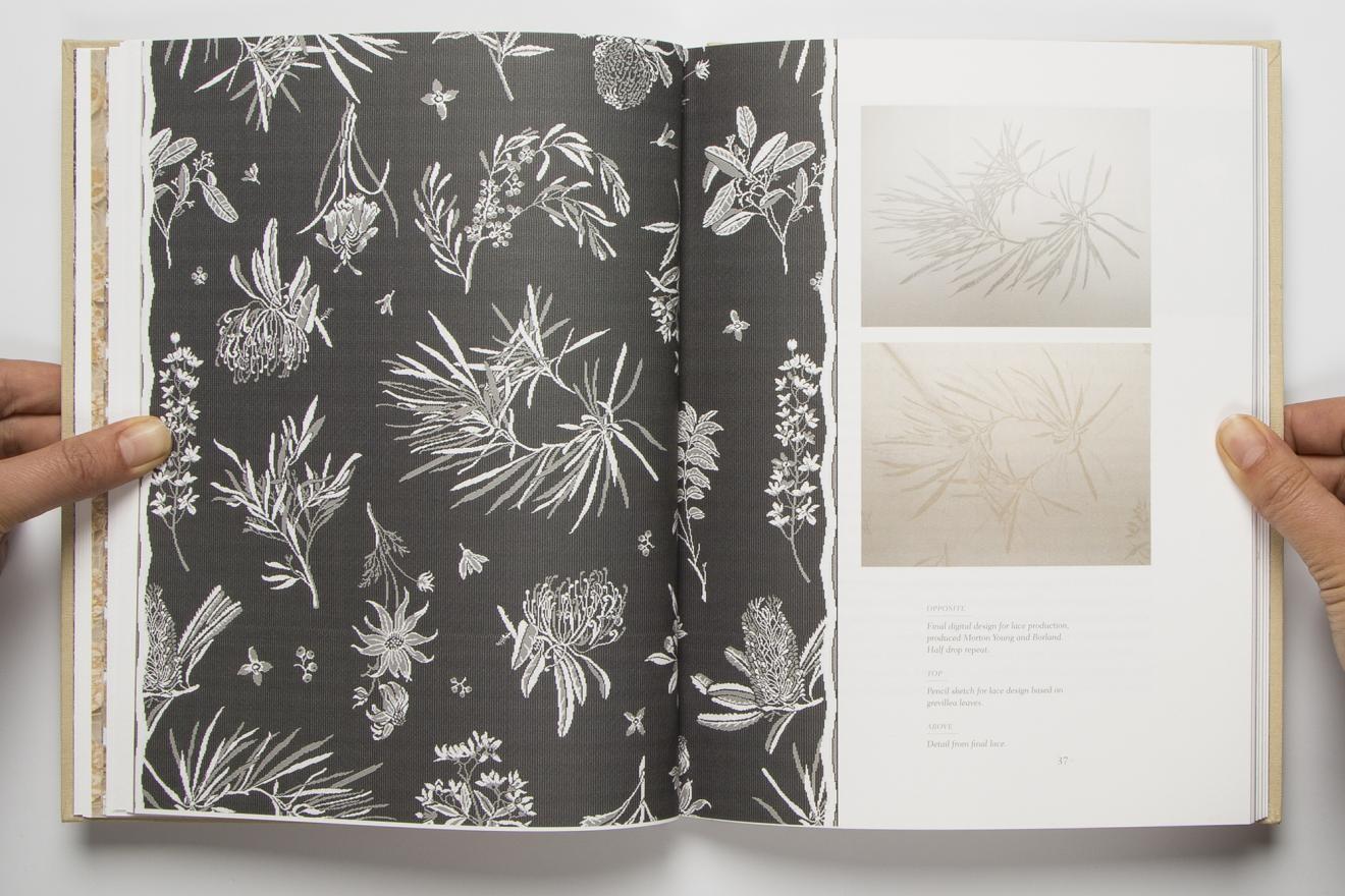 Drawn Threads book, showcasing a DAB staff project, Lace Narrative Monograph
