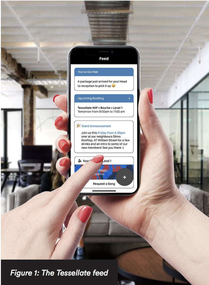 Two hands holding a phone with a prototype of Tessellate on the screen