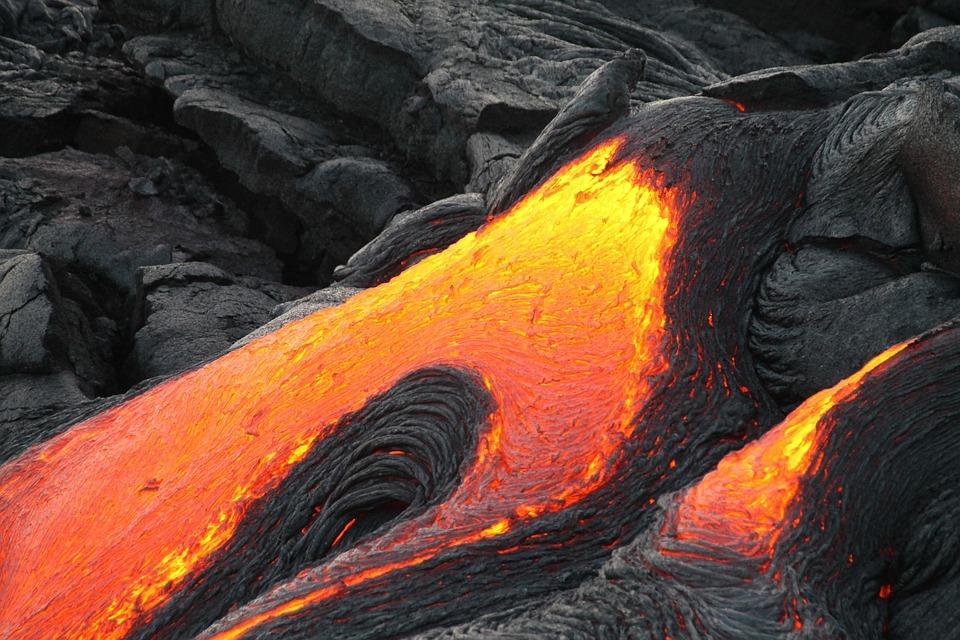 Lava flowing from a volcano