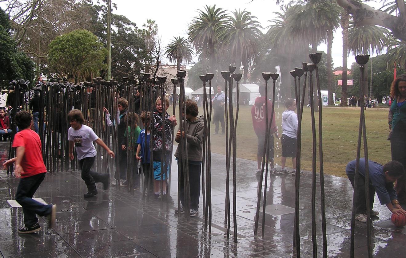 Kids playing in showers of water