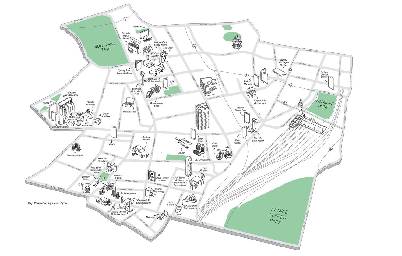 Map of area from Prince Alfred Park to Wentworth Park in Sydney