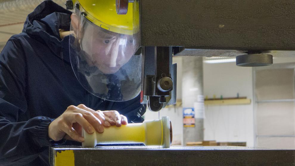 Fabrication workshop space, being used by student
