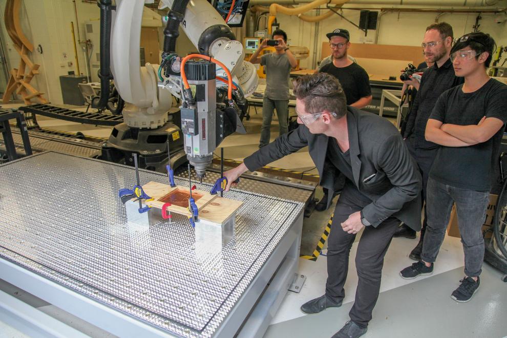 Student using Advanced Fabrication equipment at the lab.