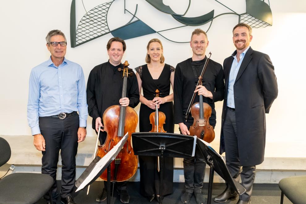 UTS Vice Chancellor Attila Brungs with the musicians and Prof Tony Dooley post-performance