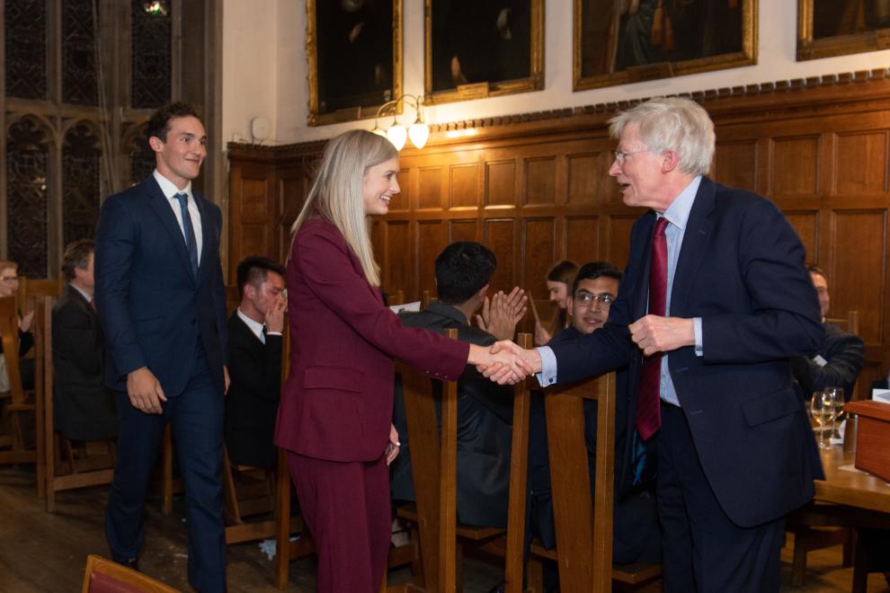 Winning student shakes judge's hand