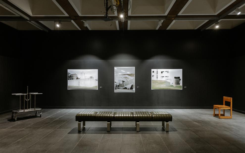 Installation of photographs and furniture