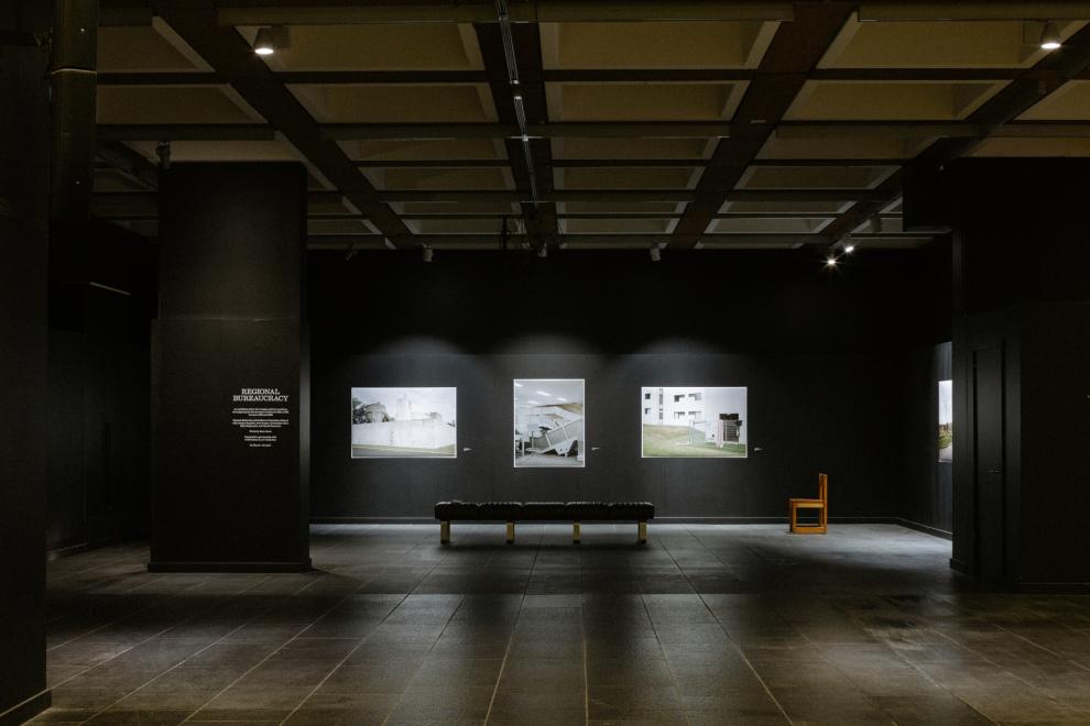 Installation of photographs and furniture