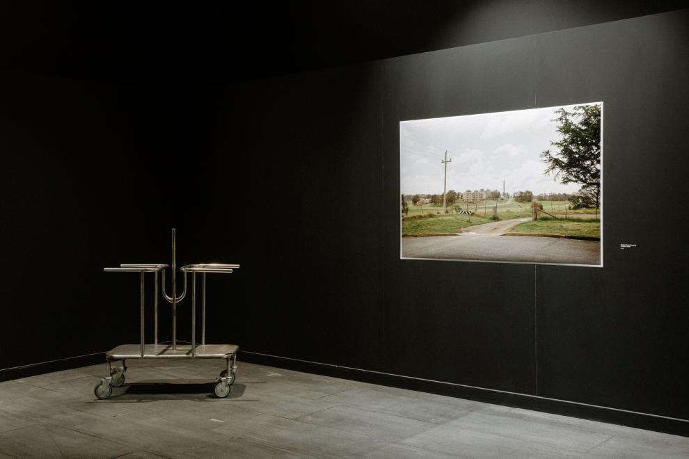 Installation of photographs and furniture