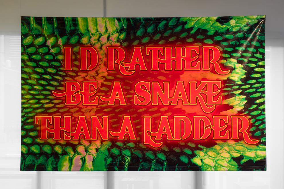 A banner reads 'I'D RATHER BE A SNAKE THAN A LADDER'