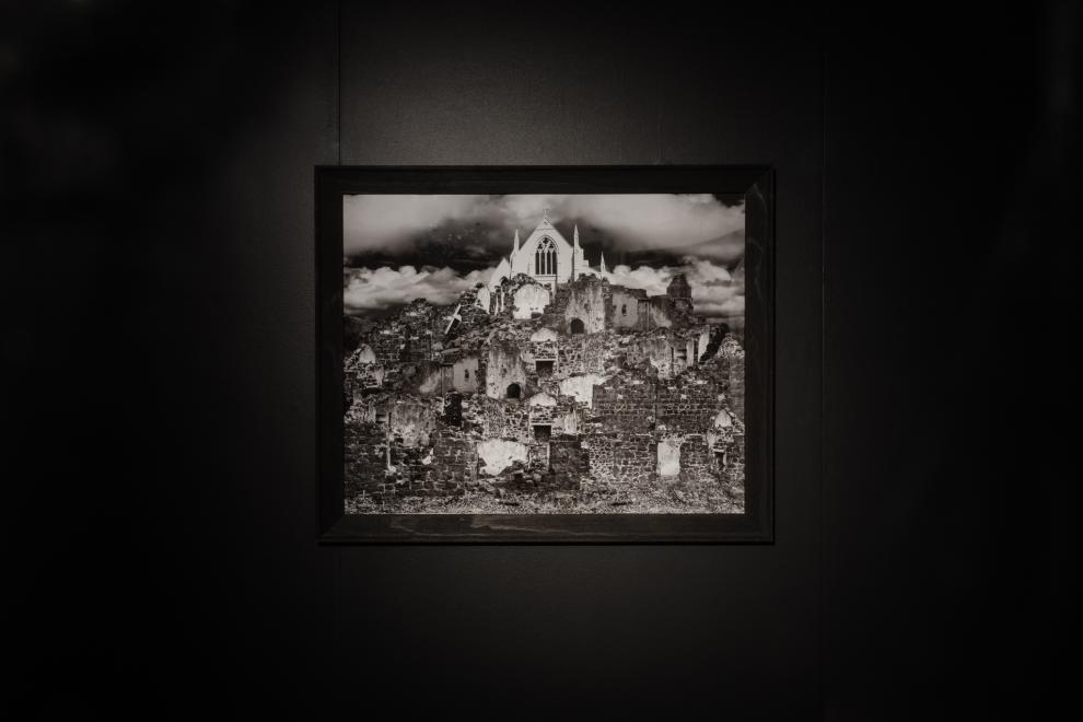 Installation of black and white photographs 