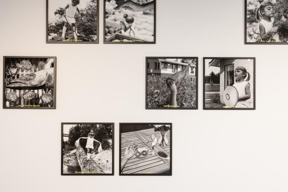 Installation of black and white photographs 
