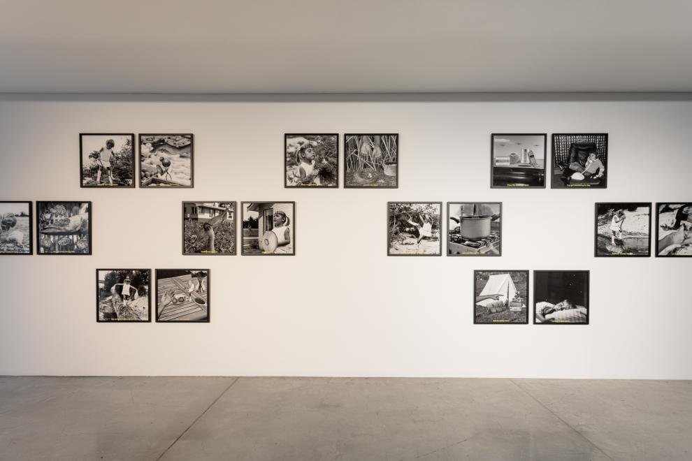 Installation of black and white photographs 