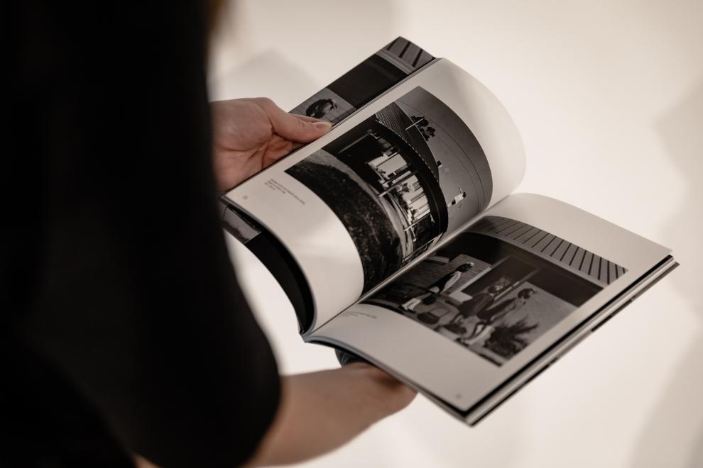 Installation of black and white photographs 