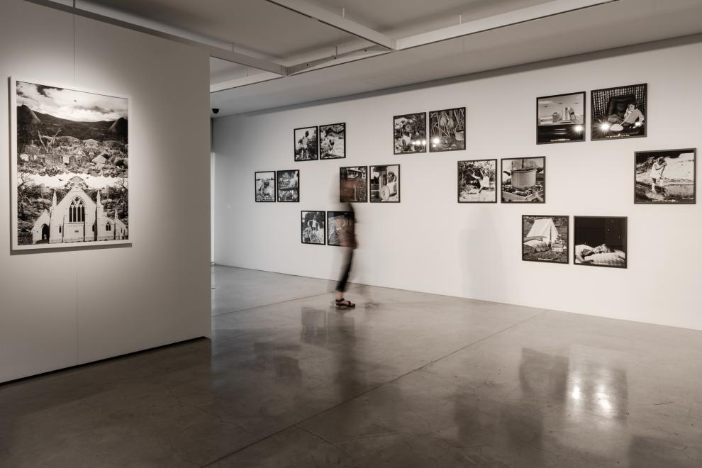 Installation of black and white photographs 