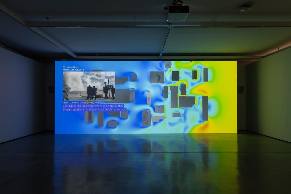 A projector screen in a gallery