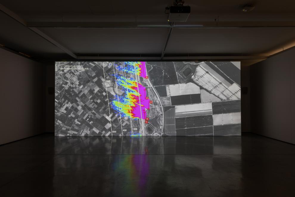 A projector screen in a gallery
