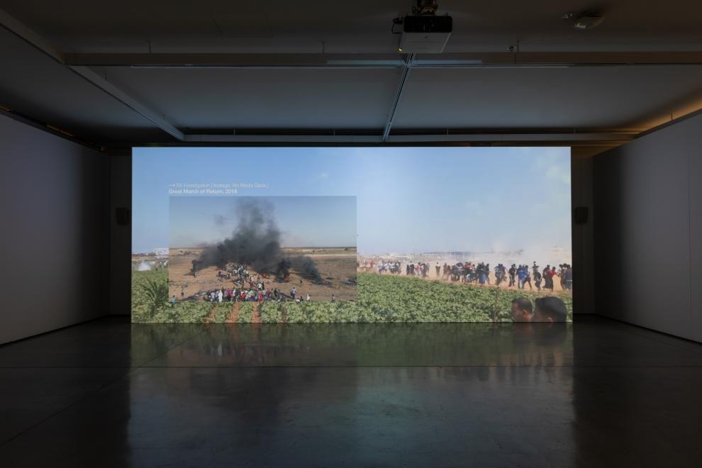 A projector screen in a gallery