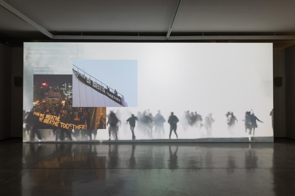 A projector screen in a gallery