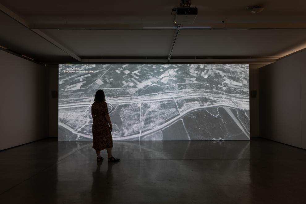 A projector screen in a gallery