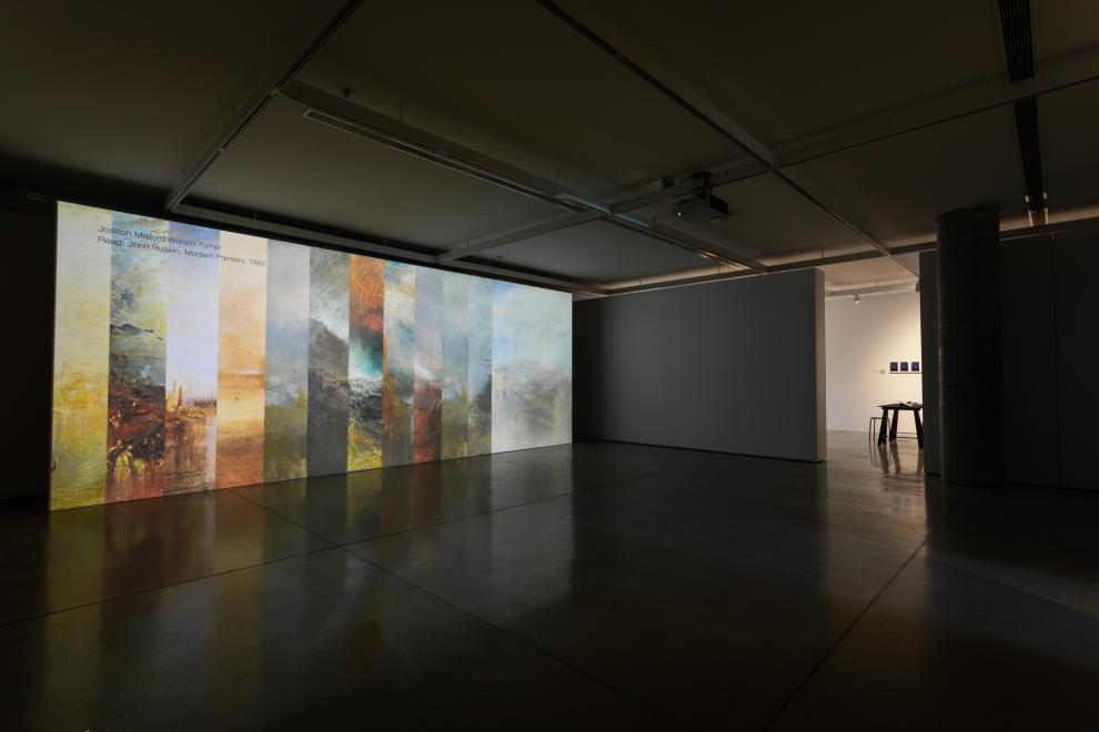 A projector screen in a gallery