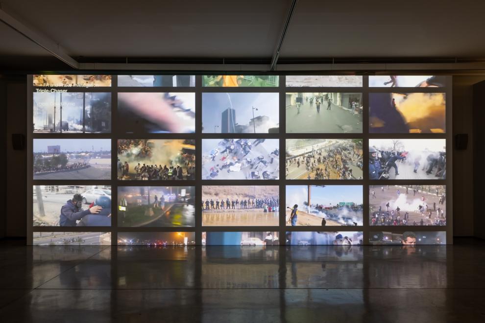 A projector screen in a gallery