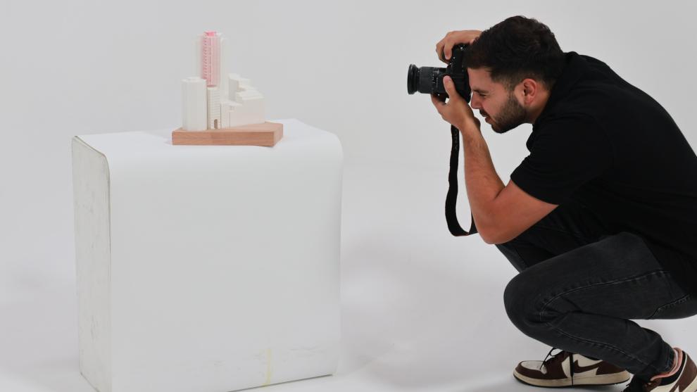 DAB Photomedia Studio 1 student photographing architecture model 2024