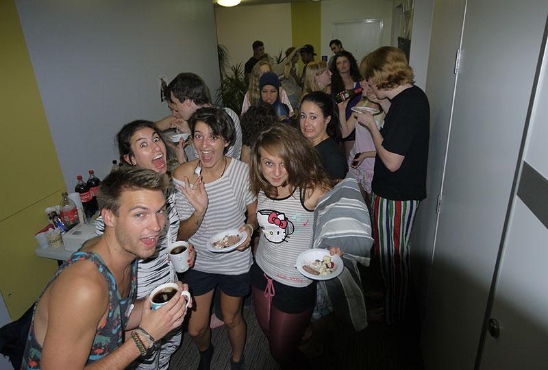 Students having fun at pajama food party
