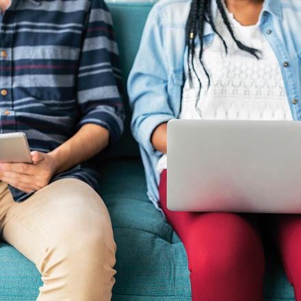 Teenagers with laptop and tablet