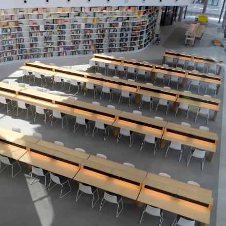 Books line the shelves of the new UTS Blake Library located in UTS Central.