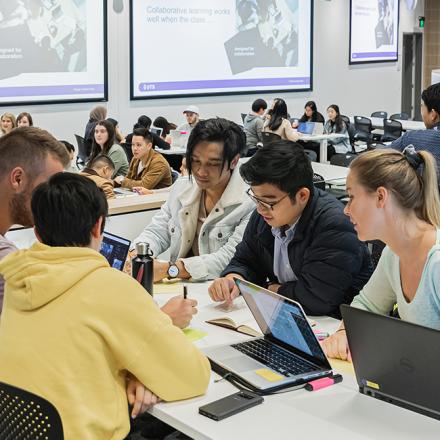 Students collaborating in a class