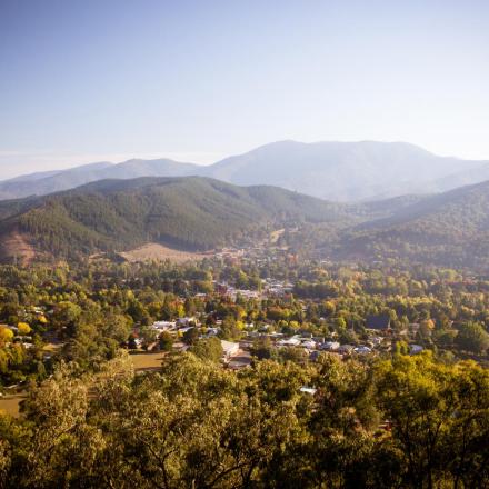 A remote town seen from a distance