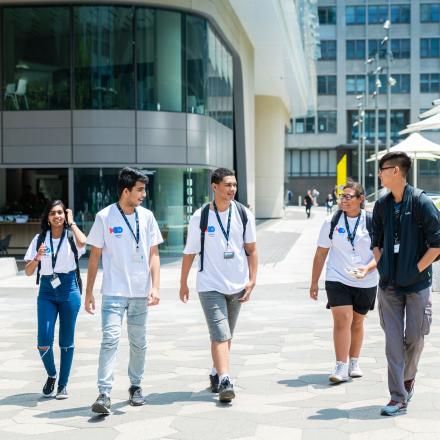 Students getting a tour of campus