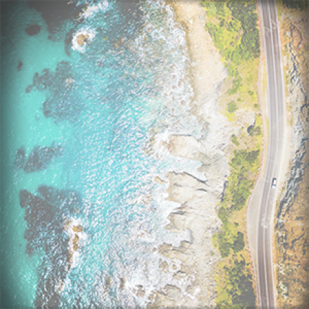 Aerial view of beach and road