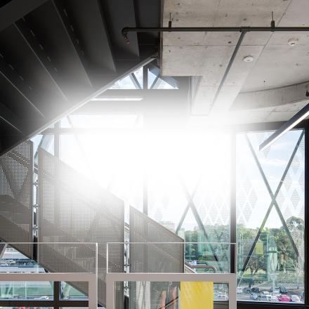 Stairwell and glass windows interior of UTS Moore Park building