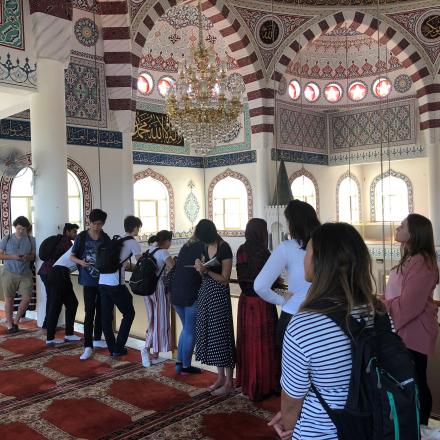 Students standing inside Gallipoli Mosque in Auburn, Sydney