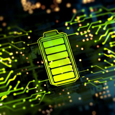 Computer image of a battery on a electrical grid