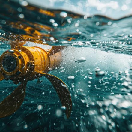 Editorial image of a propeller in water