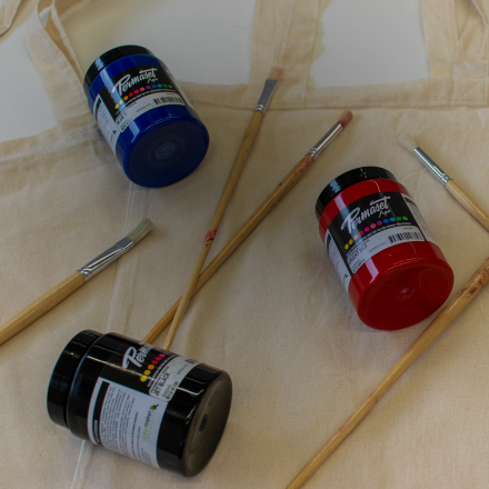 Tote Bag with paints and paint brushes