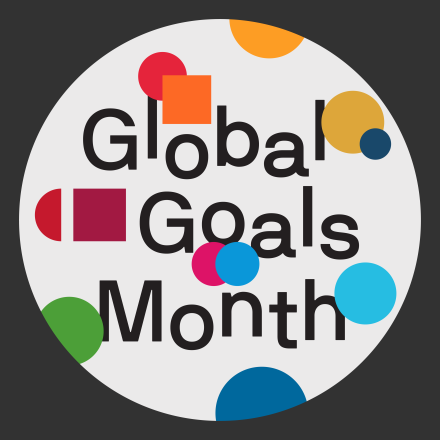 Global Goals Month logo within black square with circle cut out