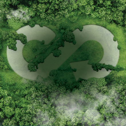 Circular Economy logo embedded into green landscape