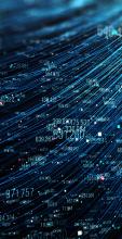 Transfer and storage of data sets in shades of blue on a dark background