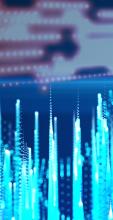 Bright blue soundwave levels shown on an electronic display